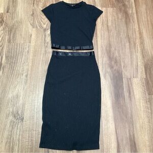 Guess Black Ribbed Two-Piece/ Midi Skirt Set